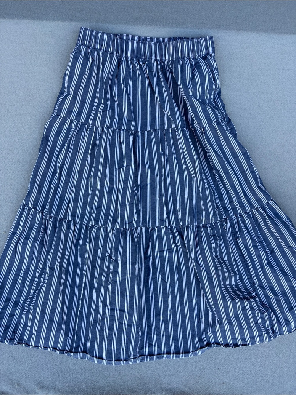 Old Navy Navy and White Striped Tiered Maxi Skirt